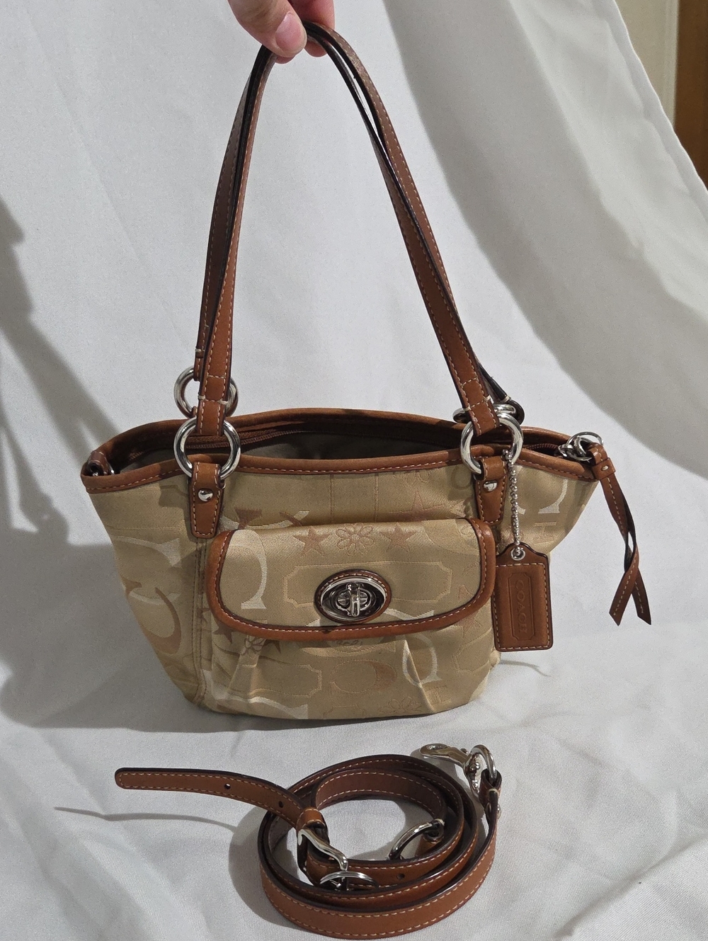 Coach Beige and Brown Signature Canvas Mini Tote